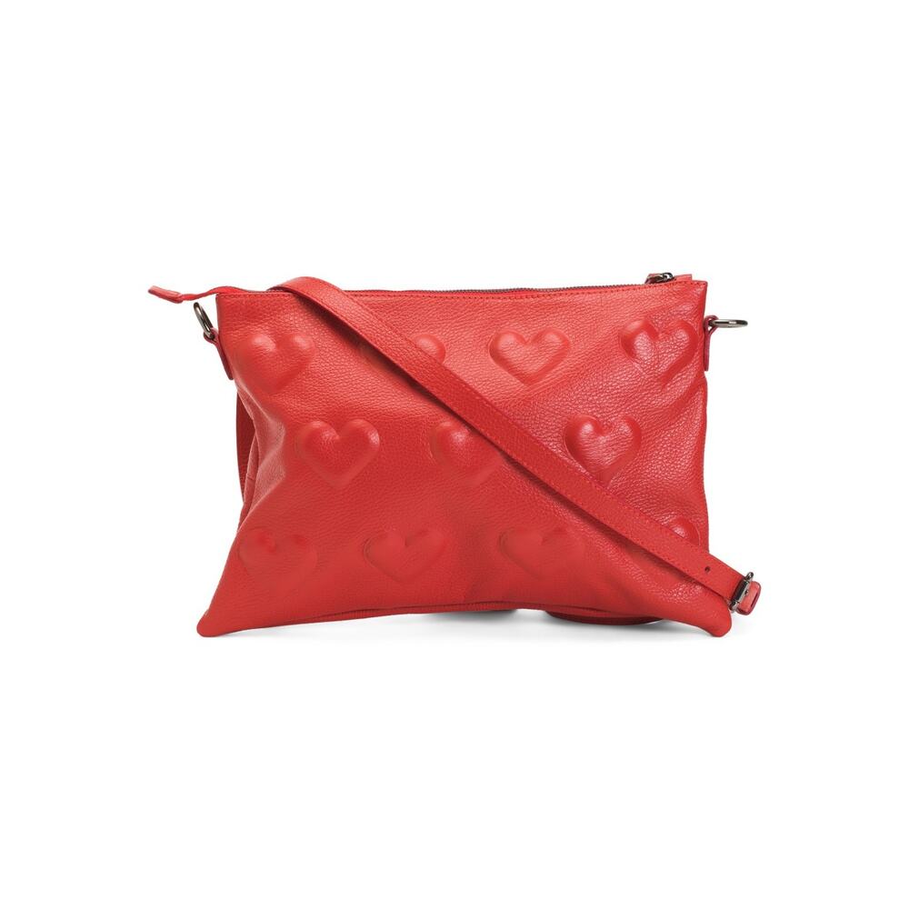 IO PELLE Made In Italy Leather Heart Hardware Crossbody Valentine RED 14" x 10"